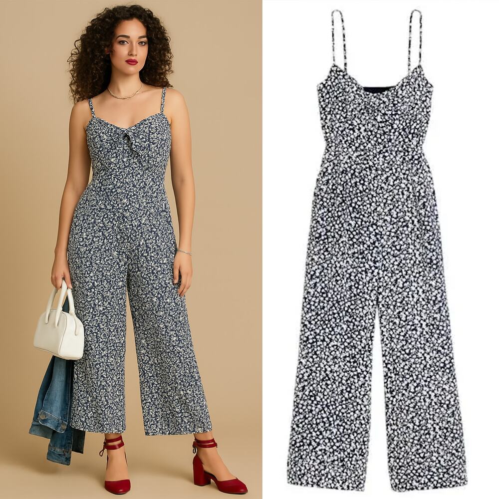 J CREW Blue & White Floral Print Jumpsuit Romper – Size 10